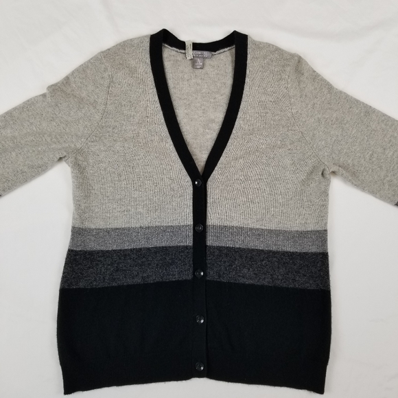 Charter Club 100% Cashmere Luxury Cardigan Button Front Women Size L Black Gray - Picture 2 of 11